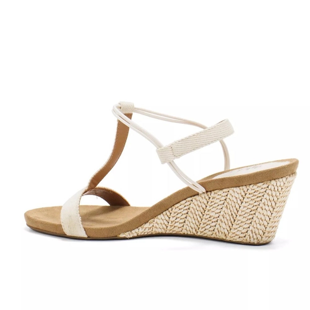 NWT Macy’s STYLE & CO MULAN T-STRAP WEDGE SANDAL ESPADRILLES Linen Nude SZ 12 - Picture 3 of 11